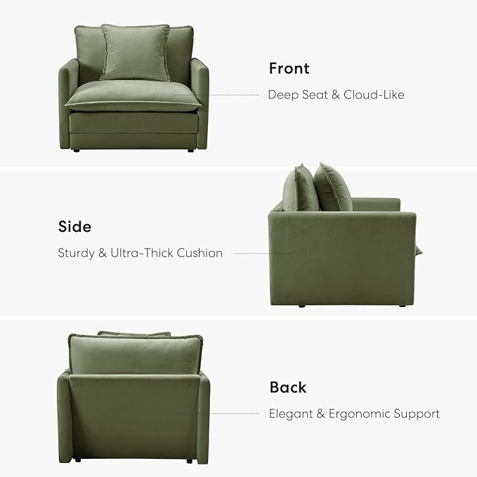 Chenille Oversized Chair with Ottoman Set of 2 - Wide Comfy Reading Chair and Ottoman Set, Lounge Chair with Deep Seat for Living Room, Reading Nook, Kids Room, Bedroom, Family, Sage Green