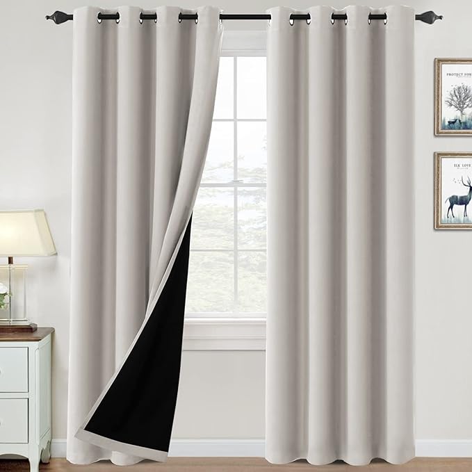 H.VERSAILTEX 100% Blackout Curtains for Bedroom Thermal Insulated Blackout Curtains 108 inch Length Heat and Full Light Blocking Curtains for Living Room with Black Liner 2 Panels, Pumice Stone