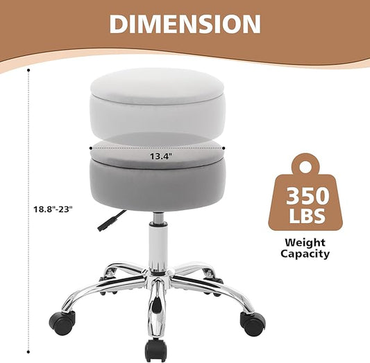 Adjustable Vanity Stool with Storage Rolling Vanity Chair with Wheels Swivel Vanity Stool Chair for Vanity Makeup Stool Grey