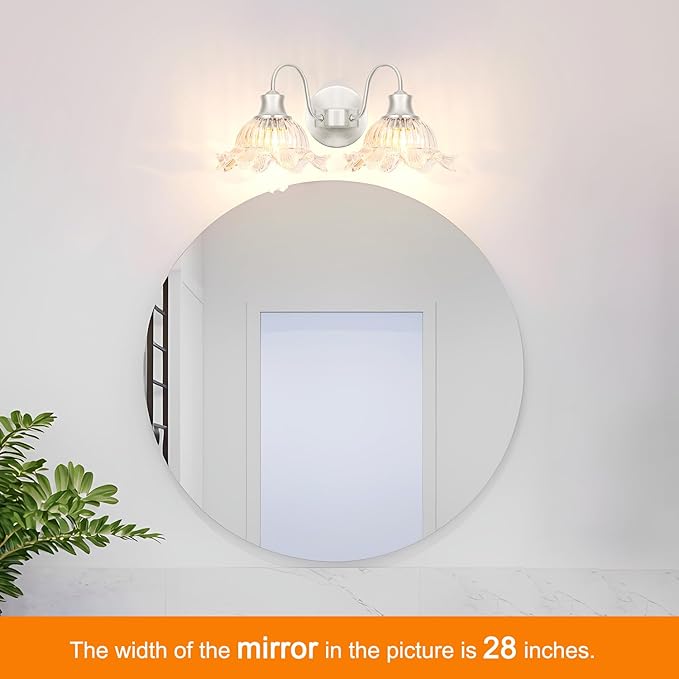 Vintage Vanity Light 2-Light, Brushed Nickel Bathroom Light Fixture with Glass Shades, Wall Sconce for Bathroom Mirror Lighting, Crystal Wall Sconce Decor for Powder Rooms, Dressing Areas