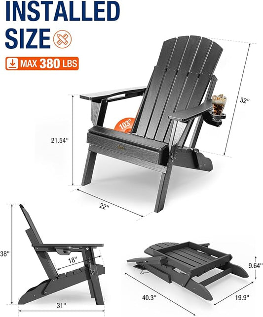 Adirondack Chair with Cup Holder: Adirondack Chairs set of 4 Plastic HDPE Material Furniture - Composite Fire Pit Chairs Foldable for Outdoor/Backyard/Garden/Lawn/Deck/Porch/Patio
