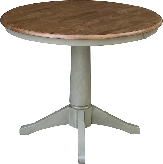 IC INTERNATIONAL CONCEPTS 36" Round Solid Wood Distressed Hickory/Stone Dining Table with 2 Chairs