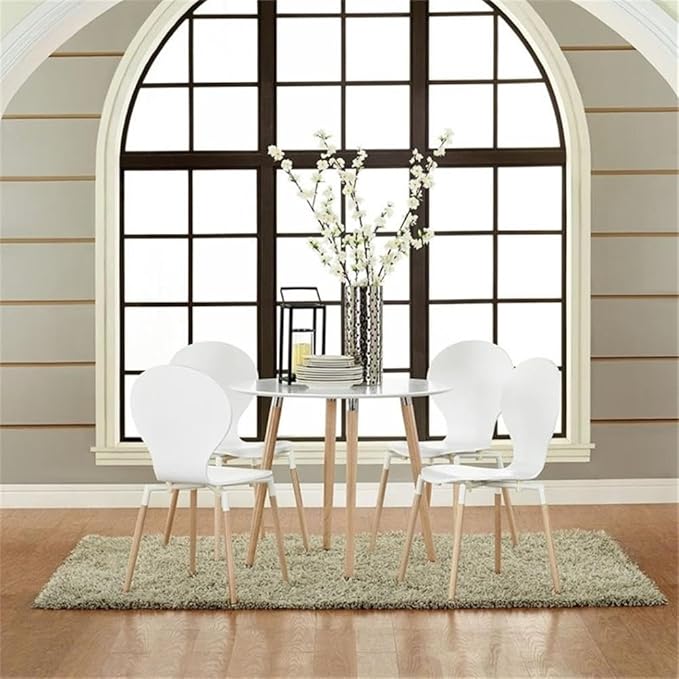 Modway Path Mid-Century Modern Four Kitchen and Dining Room Chairs in White