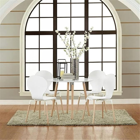 Modway Path Mid-Century Modern Four Kitchen and Dining Room Chairs in White