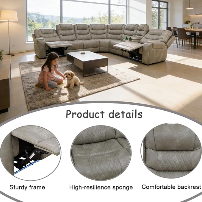 Power Reclining Sofa Set with LED Light, Living Room Furiture Set,Leather Reclining Sectional Couch with USB Port/Cup Holder for Living Room Home Office
