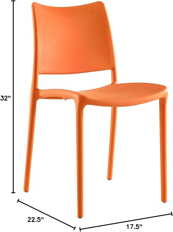 Modway Hipster Contemporary Modern Molded Plastic Stacking Four Dining Chairs in Orange