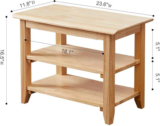 Shoe Rack Bench, 3-Tier Shoe Shelf Organizer,4-Pairs Entryway Storage Bench for Hallway, Bedroom, Living Room, Bedroom, Hold up to 550 lbs, Solid Wood, Natural