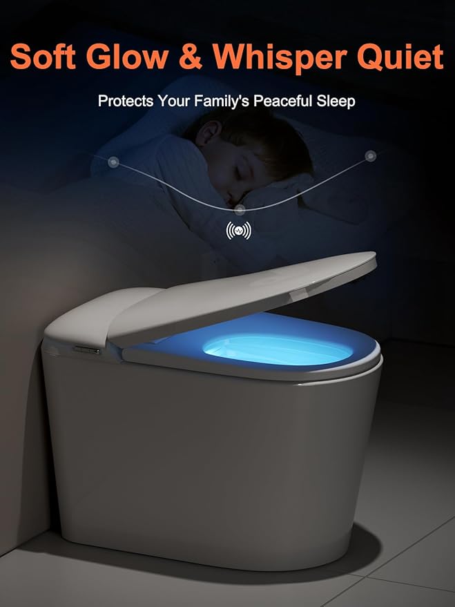 Smart Toilet with ADA Comfort Height Heated Seat, Night Light, Tankless Auto Toilet Flushing, Foot Sensor Operation, Modern Elongated One-Piece Toilet for Bathrooms