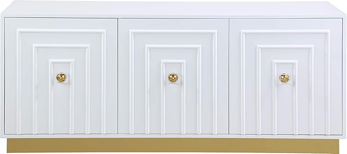 Meridian Furniture Cosmopolitan Collection Modern | Contemporary Sideboard/Buffet with Durable Gold Stainless Steel Base, 70" W x 18" D x 30" H, White Lacquer