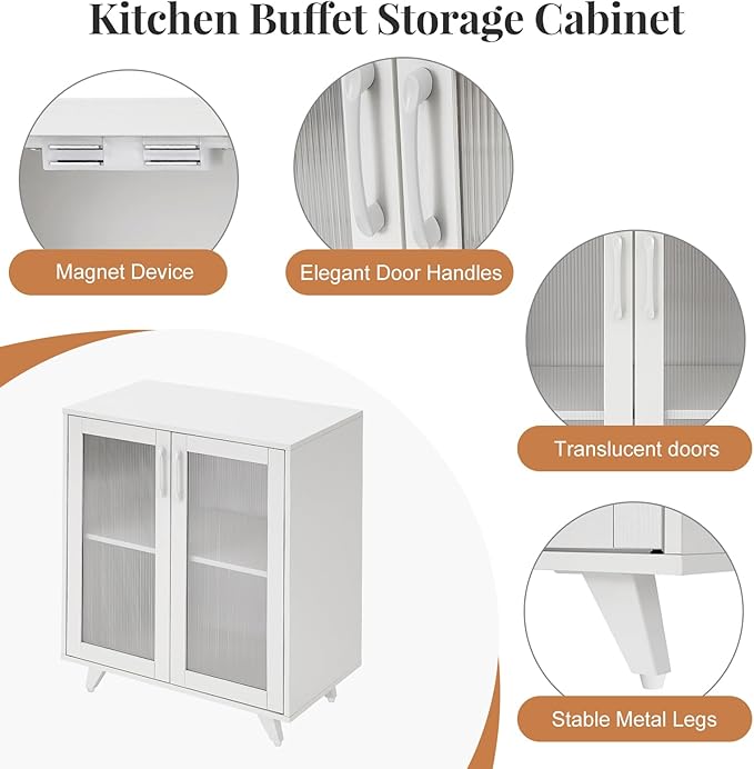 Panana Kitchen Buffet Server Table Accent Sideboard Cupboard Server Buffet Console Table with Doors Cabinet (27inch, White)