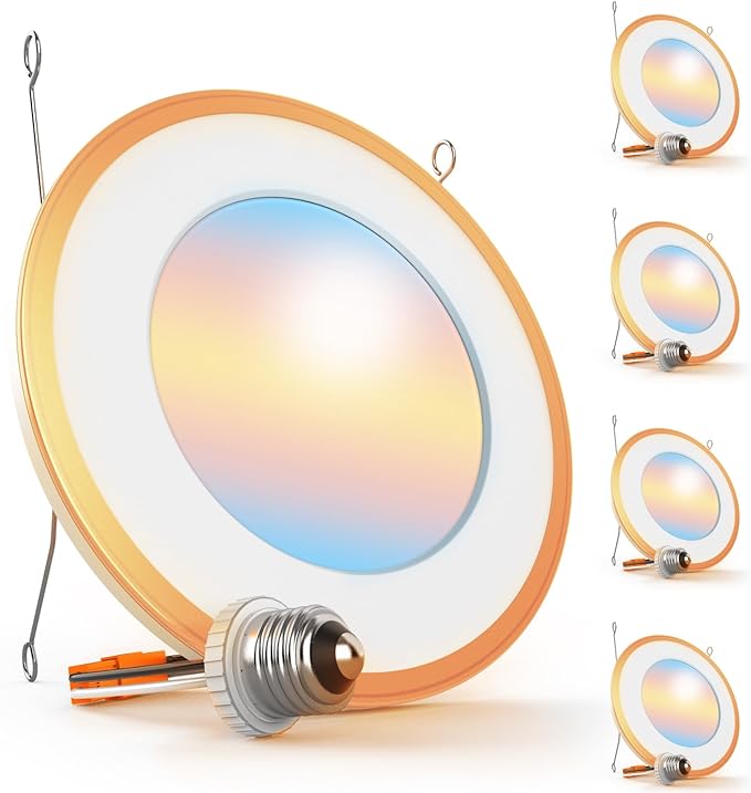 Sunco 6 Inch Can Lights for Ceiling LED, Flat Recessed Lighting with Night Light Retrofit Downlight, 1200 LM, 13W, Selectable CCT 2700K/3000K/4000K/5000K/6000K, Dimmable UL 4 Pack