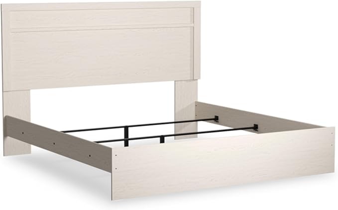 Signature Design by Ashley Stelsie Vintage King Panel Bed, Foundation or Box Spring Needed, White