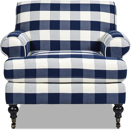 Jennifer Taylor Home Bliss 38" Lawson Accent Arm Chair Metal Casters, Blue Lattice Woven