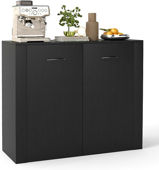 Giantex Modern Storage Cabinet, 38" Credenza with 2 Doors and 4 Cubic Shelves, Anti-Tipping Device, Sturdy Metal Hings, Wooden Sideboard Cabinet for Living Room, Kitchen, Entryway, Black