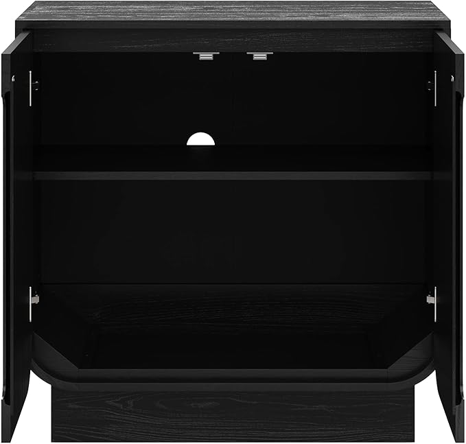 Nathan James Joey Mid Century Modern Storage Cabinet, Arched Accent Cabinet with Rounded Bottom Edges and Integrated Door Pull Cutouts, Black Oak