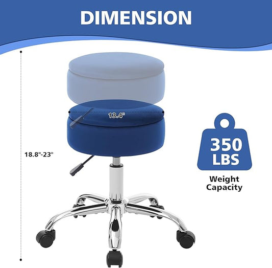 Adjustable Vanity Stool with Storage Rolling Vanity Chair with Wheels Swivel Vanity Stool Chair for Vanity Makeup Stool Blue