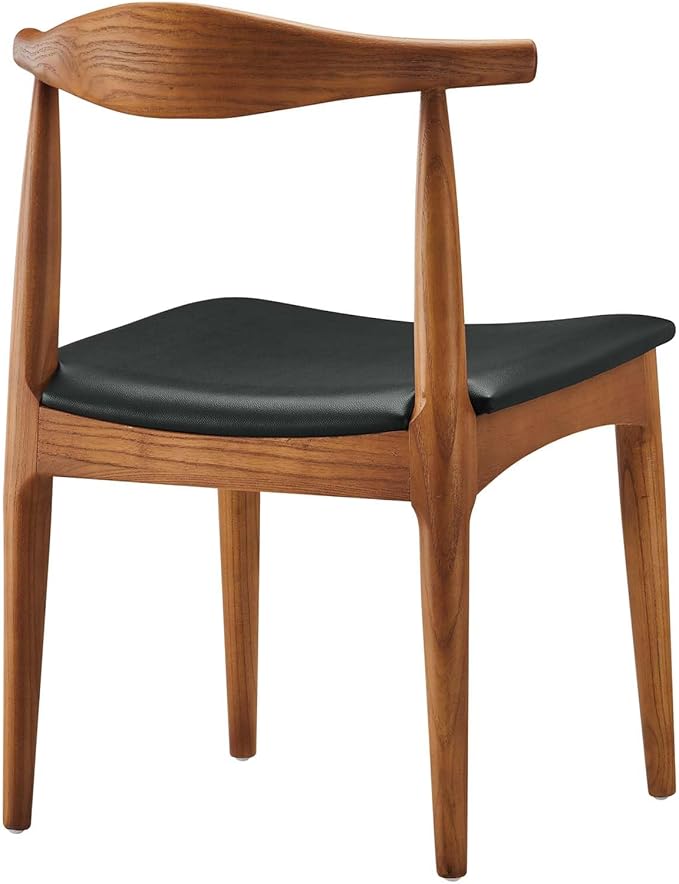 Modway Tracy Mid-Century Modern Wood and Faux Leather Upholstered Four Dining Chairs in Black
