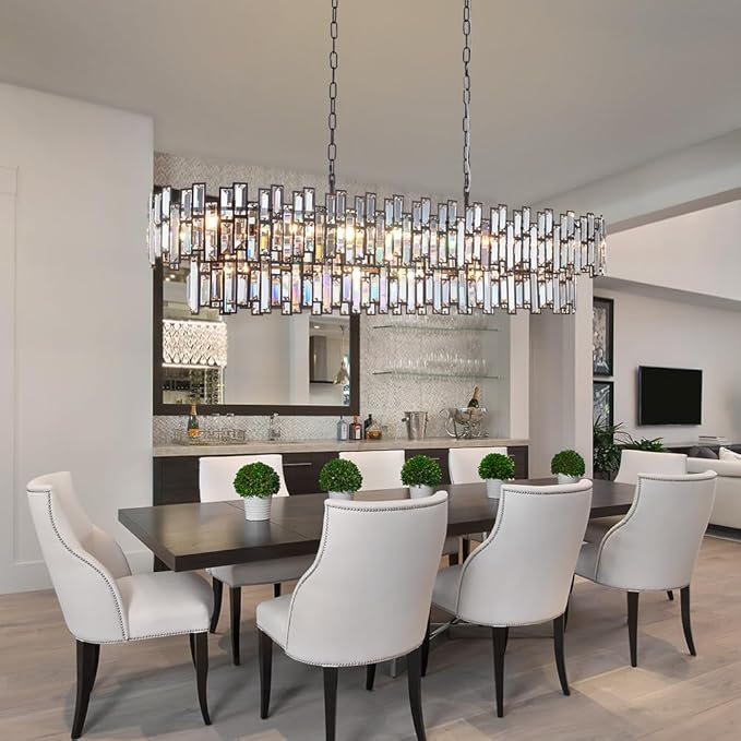 Black Contemporary Chandelier Foyer Entryway Lighting, 2-Tier Large Foyer Entrance Chandeliers for Living Room Kitchen Island High Ceiling Big Crystal Chandelier(Length 55.1 inch 21 Lights)