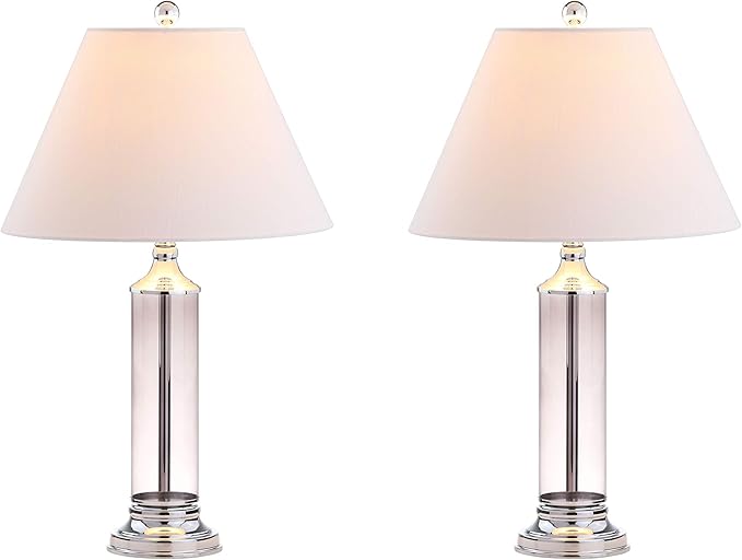 JONATHAN Y 29" Smoked Gray Glass LED Table Lamp Set of 2, Modern Bedside Nightstand Lamps for Living Room Bedroom Office, White Linen Shade, Transitional Decor (JYL4014B-SET2)