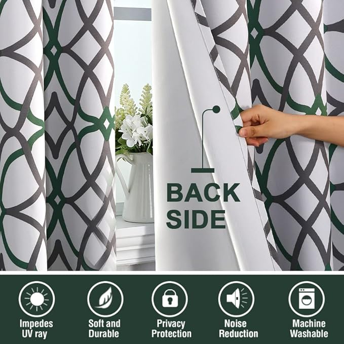 H.VERSAILTEX Blackout Curtains 96 inch Length 2 Panels Set Thermal Curtains & Drapes Window Treatment Noise Reducing Geometric Modern Grommet Living Room Curtains for Bedroom - Hunter Green and Gray