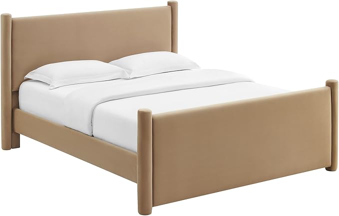 Modway Rael Full Platform Bed Frame with Upholstered Headboard and Footboard in Taupe – Stain-Resistant Performance Velvet Full Size Bed with Rounded Posts