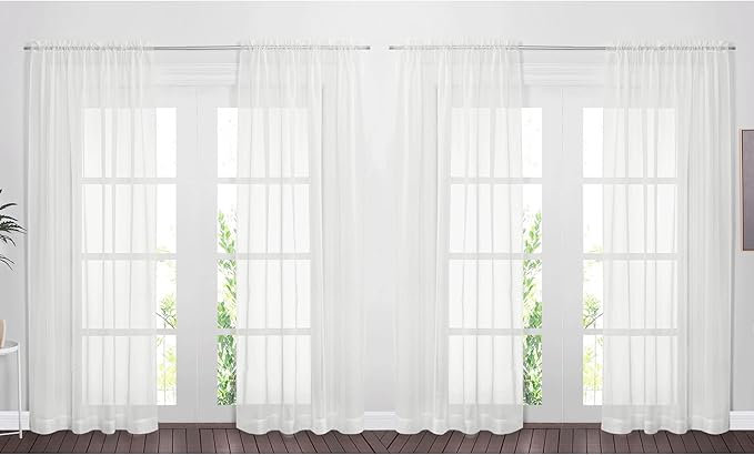 NICETOWN Voile Sheer Window Curtains for Bedroom, Rod Pocket Elegant Airy Sheer Curtains Vertical Drapes for Living Room, W60 x L84, 4 Panels, Ivory