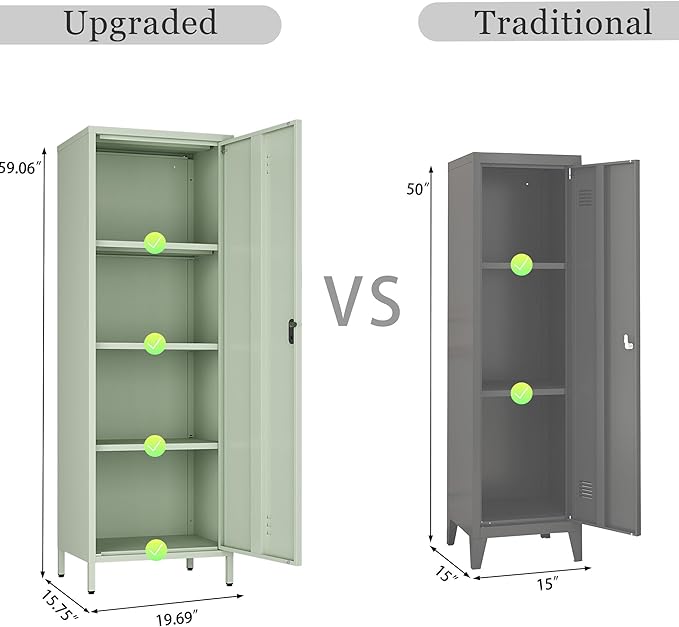 Metal Storage Cabinet, Steel File Locker with 3 Shelves 59.06-inch high for School, Living Room, Bedroom, Office (Green, H59.06'')