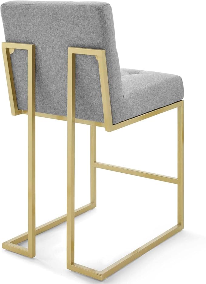 Modway Privy Stainless Steel Upholstered Fabric Counter Stool Set of 2, Gold Light Gray
