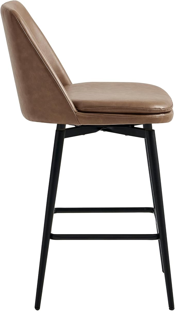 CHITA Swivel Bar Stools, 27.2" Counter Height Bar Stools Set of 2, FSC Certified Upholstered Modern Counter Stools, Metal Legs, Faux Leather, Saddle Brown