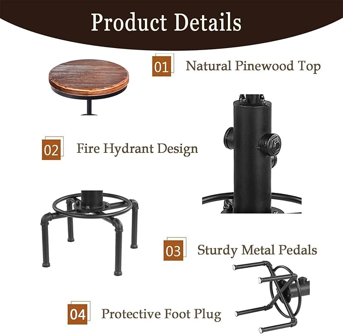 Vintage Industrial Bar Stools,Kitchen Counter Bar Stool Height Adjustable 23.6"-29.5" Swivel Bar Stool, Solid Wood Water Pipe Fire Cafe Pub Bar Stool,Set of 2, Black