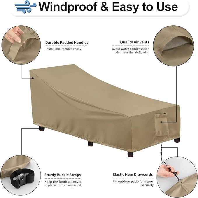 OutdoorLines Outdoor Waterproof Patio Chaise Lounge Chair Cover - UV Resistant Lounger Covers Heavy Duty Weatherproof Patio Sofa Furniture Covers, 1 Pack, 68Wx30Dx30H Inches, Camel