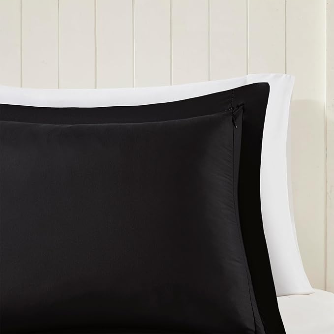 Madison Park Comforter Set, Reversible Down Alternative All Season Microfiber Bedding, 3M Scotchgard Stain Release, Full/Queen Dorm Comforter, Black/Black