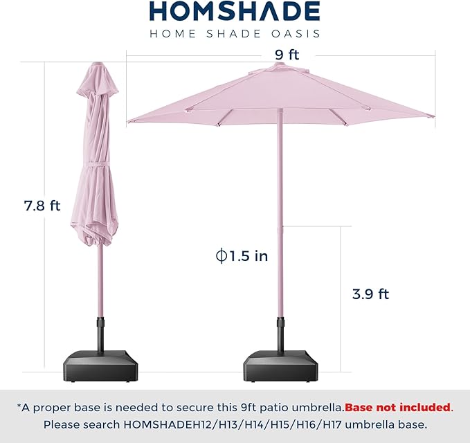 HOMSHADE Outdoor Patio Umbrella - Market Table Pool Deck Umbrella with Push Button Tilt, Crank, UPF50+ UV Protection and Sturdy Ribs, 3-Year Fade Resistance, 220GSM Solution-Dyed Fabric (No base)
