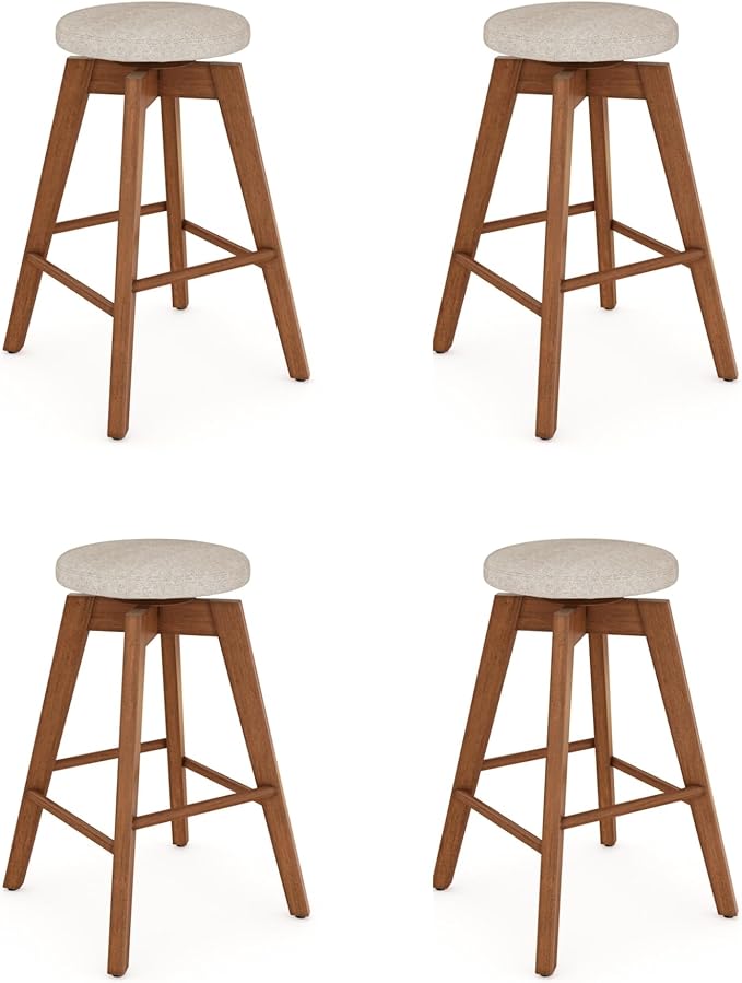 Nathan James Amalia Backless Kitchen Counter Height Bar Stool, Solid Wood with 360 Swivel Seat Antique Coffee/Natural Wheat, Set of 4