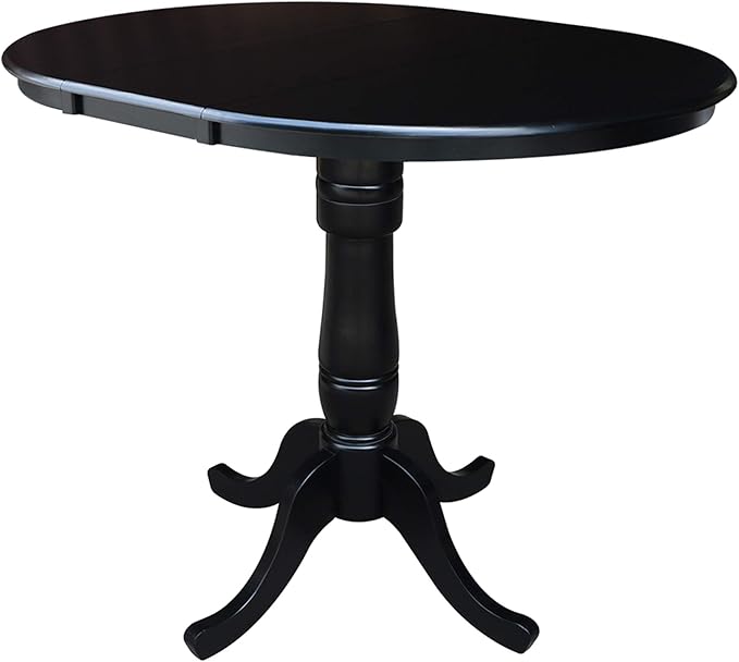 International Concepts 36-Inch Round Top Pedestal Table with 12-Inch Leaf, 36-Inch Counter Height, Black