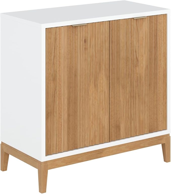 Nathan James Jasper Modern Sideboard, Kitchen Storage Cabinet with Fluted Doors, Accent Storage for Kitchen or Living Room, White/Warm Pine