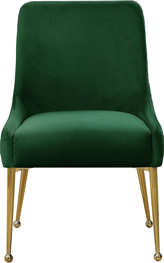 Meridian Furniture Owen Collection Modern | Contemporary Velvet Upholstered Dining Chair with Polished Gold Legs, Set of 2, 24" W x 21" D x 34.5" H, Green
