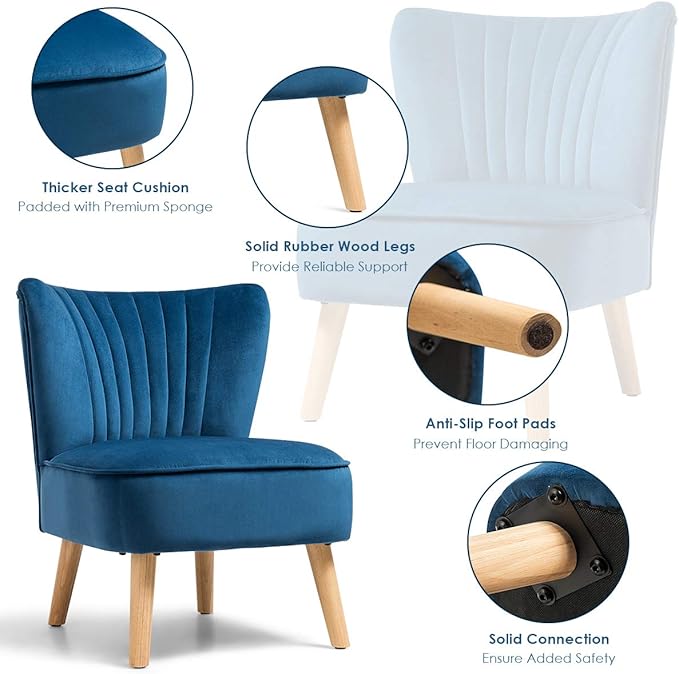 Giantex Set of 2 Velvet Accent Chair, Upholstered Modern Sofa Chair w/Wood Legs, Thickly Padded, Small Armless Wingback Club Chairs for Living Room Bedroom Furniture
