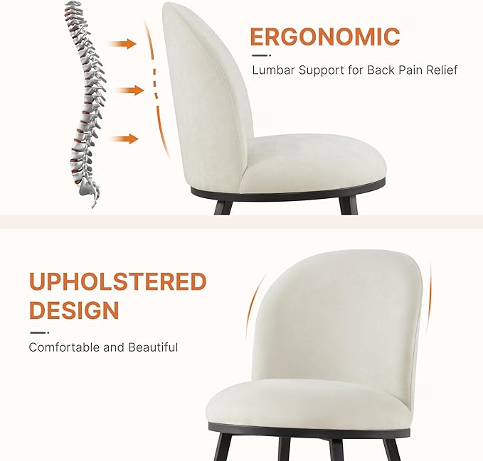 Dining Chairs Set of 2, Fabric Upholstered Dining Room Chairs with Ergonomic Backrest & Metal Legs, Modern Kitchen Side Chairs for Home, Restaurant, and Café, Ivory
