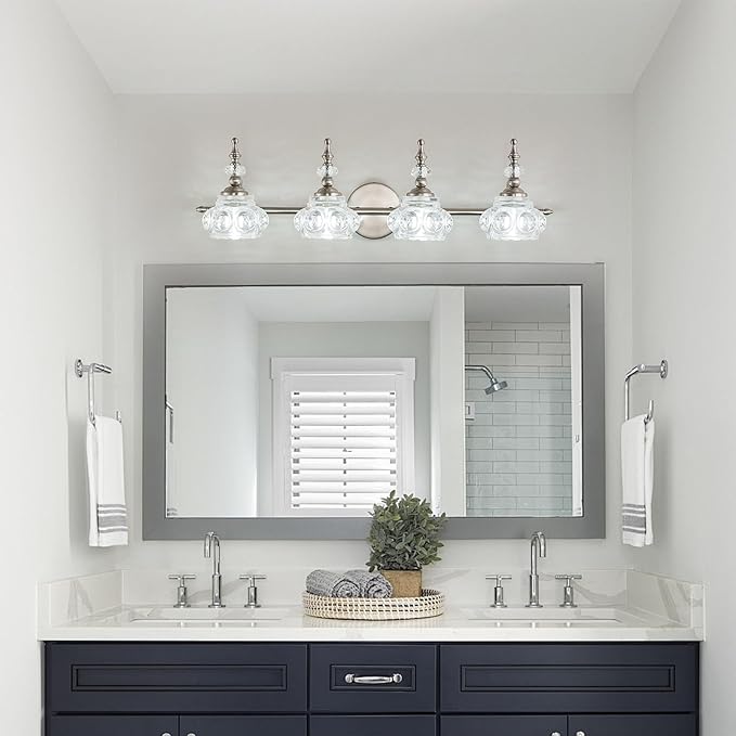 Vintage Brushed Nickel Bathroom Vanity Light Fixtures Modern 4-Light Vanity Lights Bathroom Lighting Fixtures Vintage Wall Sconces Light Living Room Dining Room Vanity Lighting Fixtures over Mirror