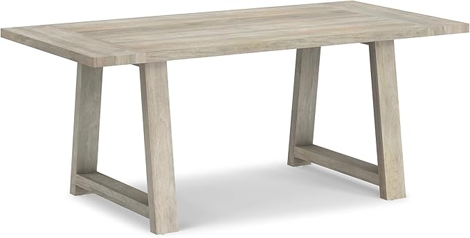 SIMPLIHOME Whitley Dining Table - 72 inch Wide Solid Mango Wood Rectangular Table in White Wash, Modern Farmhouse Style for Dining Room or Kitchen with Extra-Thick Trestle Base, Seats 6
