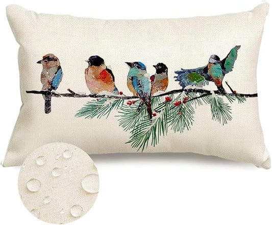 RABUSOFA Christmas Outdoor Pillow Covers Waterproof 12x20 Inch Birds Christmas Winter Decorations Lumbar Throw Pillow Cases Xmas Birds Decor Decorative Pillows for Couch Holiday Teal