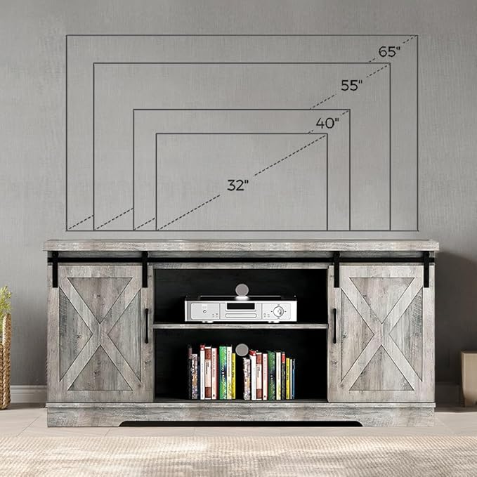 GAOMON Farmhouse TV Stand for 65 Inch TV Entertainment Center TV Media Console Cabinet, TV Stand with Storage, Barn Doors and Shelves, Tall Modern TV Console Table Furniture for Living Bedroom (Grey)