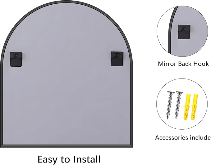 Black Arch Mirror, 36”x40” Black Mirror for Bathroom, Wide Arched Bathroom Mirror with Metal Wall Mounted Mirror for Bedroom Living Room Entryway Modern