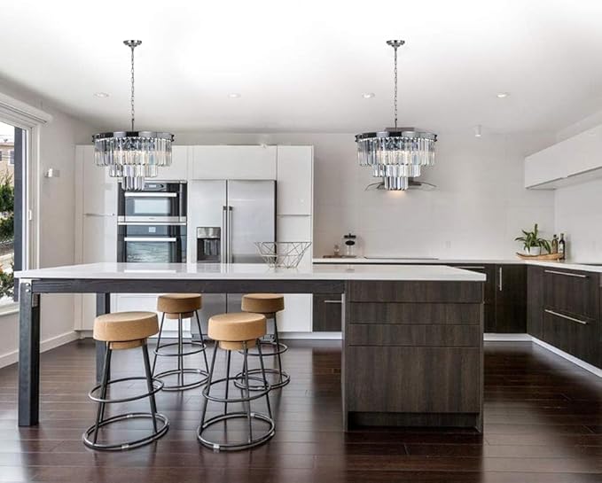 Crystal Chrome Chandelier Modern Chandeliers Lighting 4 Lights Pendant Ceiling Light Fixture 3-Tier for Dining Room Living Room Kitchen Island