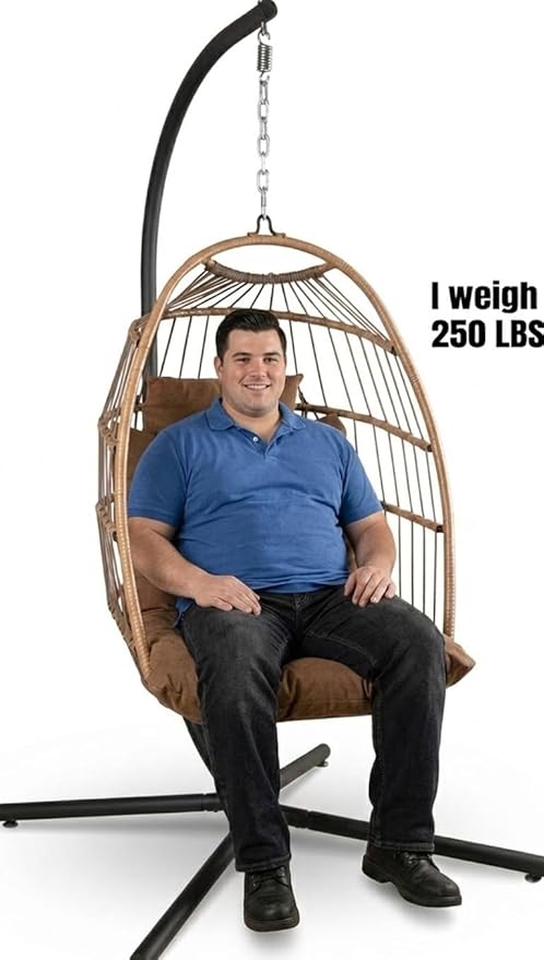 SereneLife Egg Chair with Stand – Hanging Rattan Wicker Swing for Indoor Outdoor Use – 350 lbs Capacity, Breathable Cushion & Headrest – Patio, Balcony, Porch, Bedroom Lounge Furniture