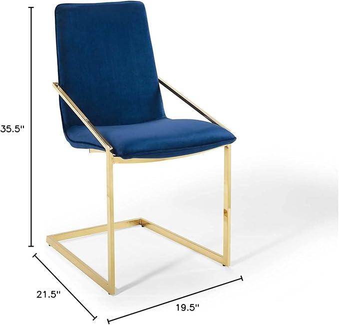 Modway Pitch Performance Velvet Dining Armchair, Gold Navy 21.5 x 19.5 x 35.5
