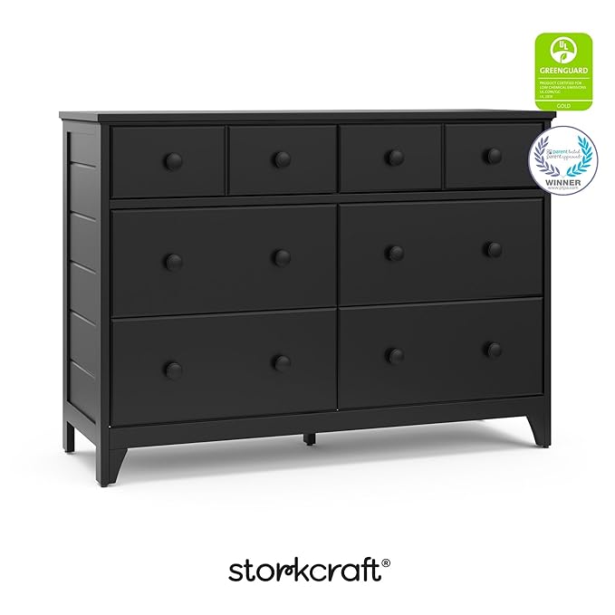 Storkcraft Moss 6 Drawer Dresser (Black) – GREENGUARD Gold Certified Nursery Dresser, Safety-Focused Interlocking Drawer System, Chest of Drawers for Bedroom, Wood Craftsmanship