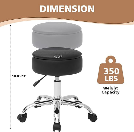 Adjustable Vanity Stool with Storage Rolling Vanity Chair with Wheels Swivel Vanity Stool Chair for Vanity Makeup Stool Black