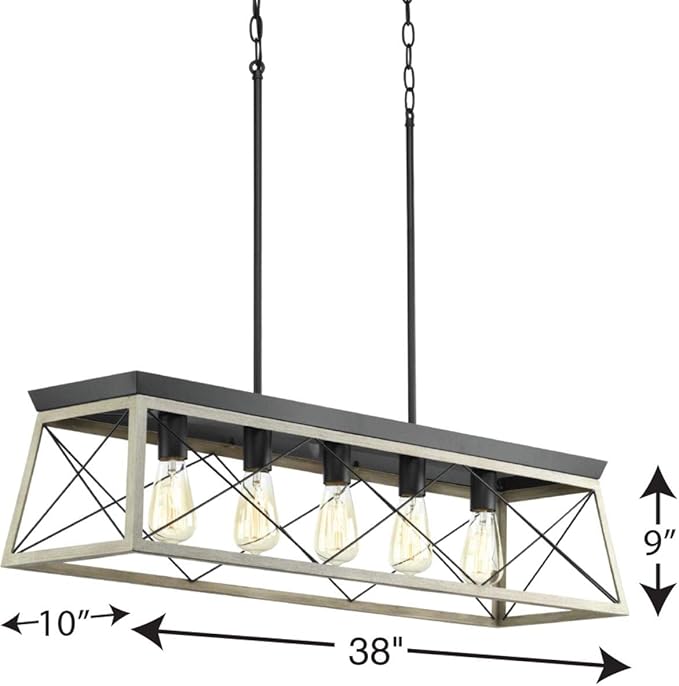 Progress Lighting Briarwood Collection 5-Light Dining Room Light Fixture, Farmhouse Style Modern Chandelier for Kitchen and Dining Room, 38" by 9", Graphite